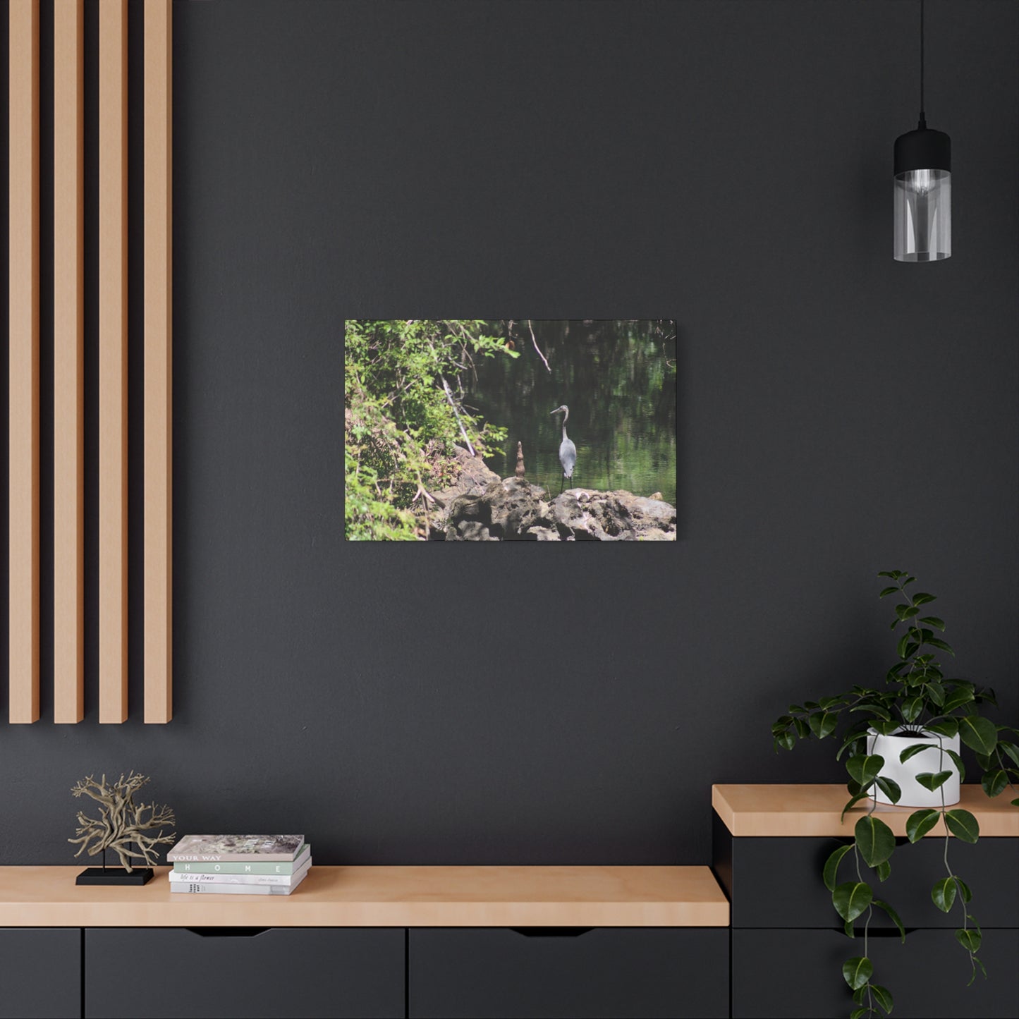 Anhinga bird canvas art featuring a serene scene by the water's edge, perfect for nature lovers