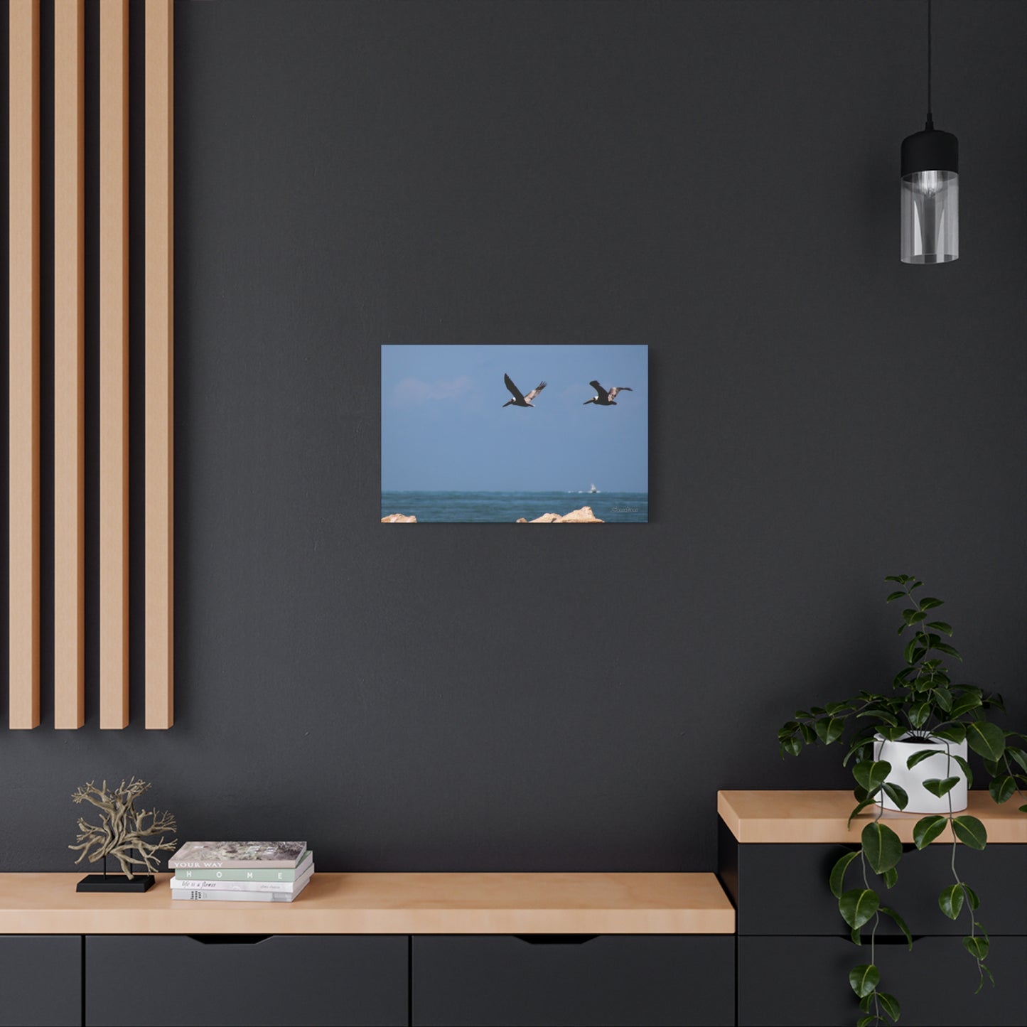 Coastal bird wall art featuring birds flying over the ocean, perfect for beach-themed decor