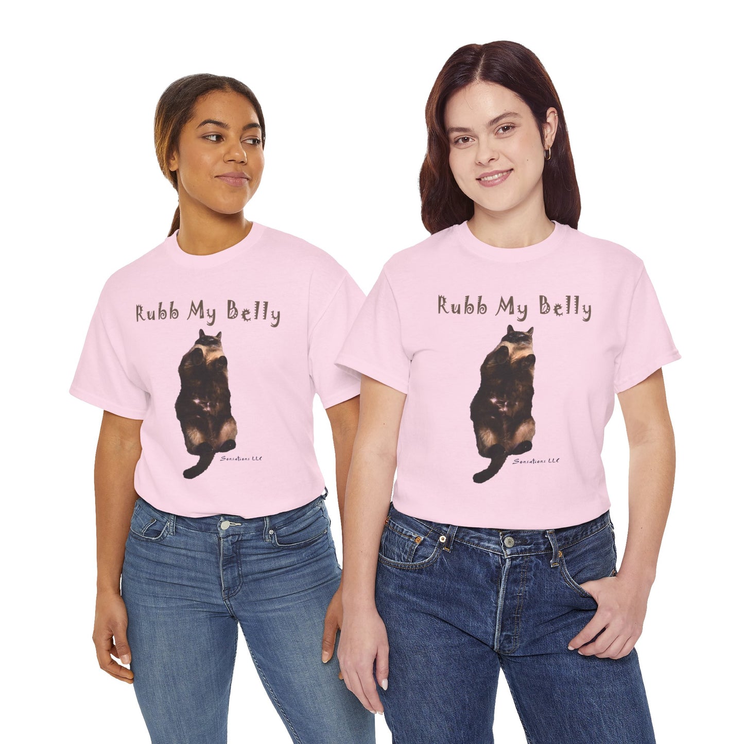Funny graphic t-shirts for gifts featuring a playful cat design in pink color