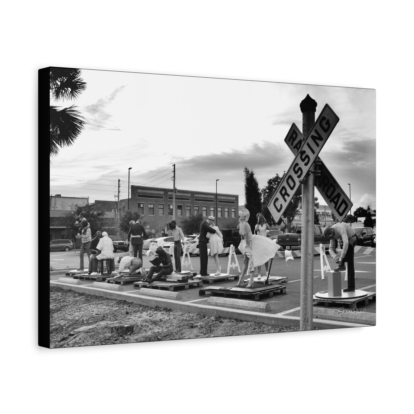 Black and white Marilyn Monroe canvas art featuring iconic poses on a city street