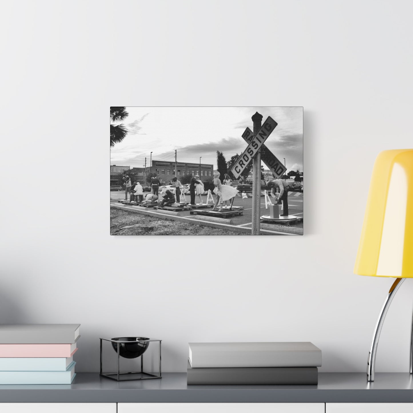 Vintage Marilyn Monroe canvas art displayed on a modern wall with vibrant decor