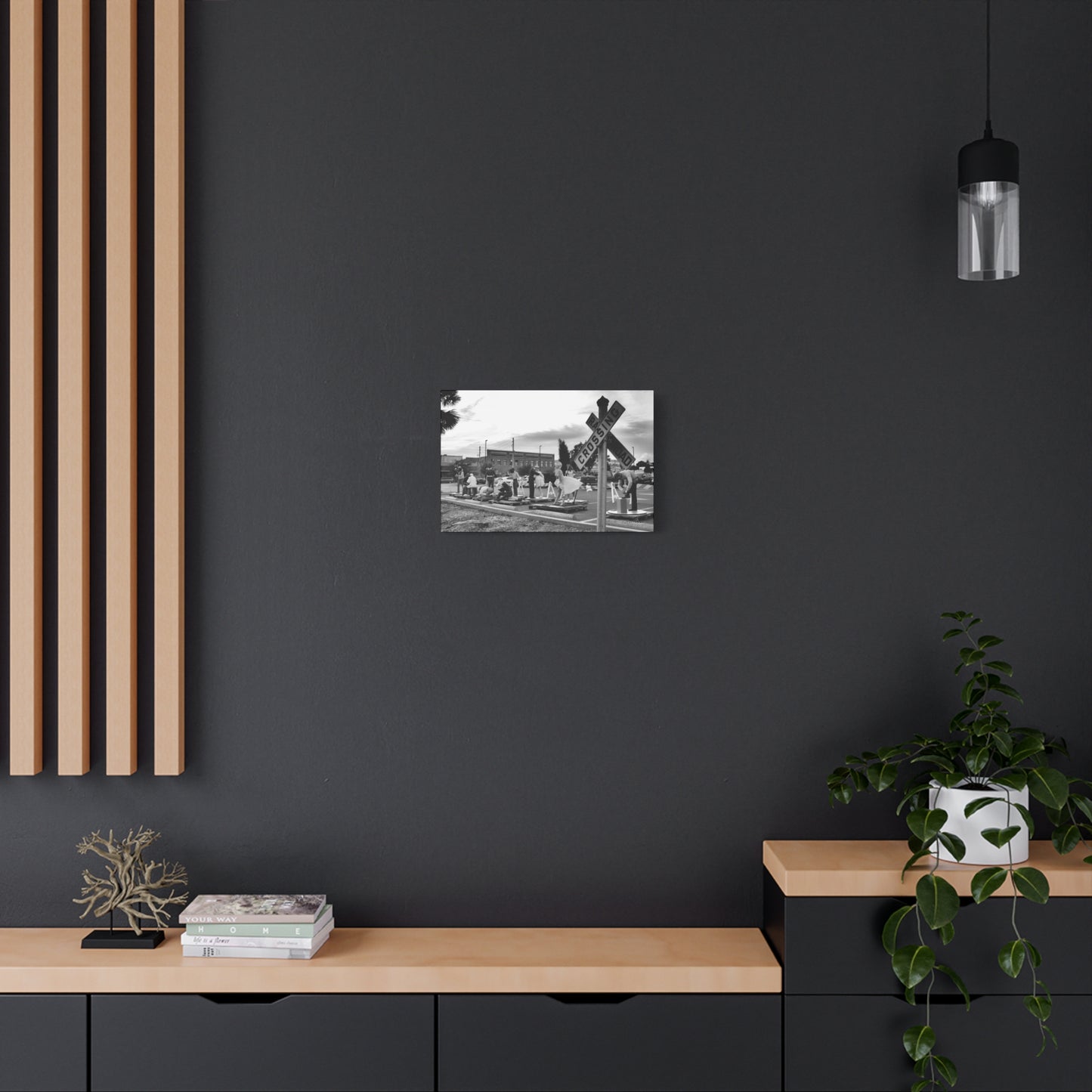 Stylish living room featuring Marilyn Monroe canvas art displayed on a sleek wall
