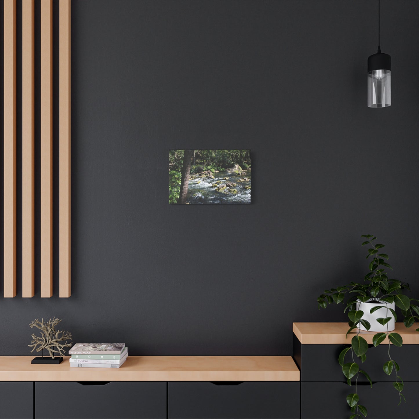 River Rapids Print Gift displayed on a modern wall with natural wood accents and greenery