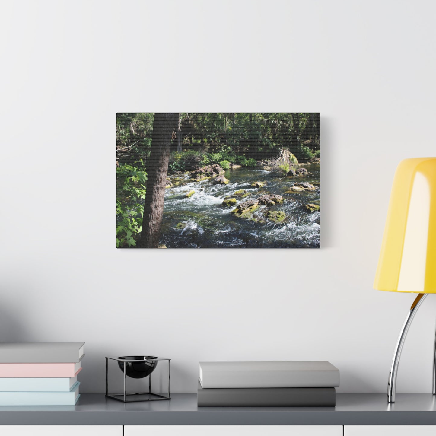 River Rapids Print Gift showcasing a serene landscape with flowing water and lush greenery