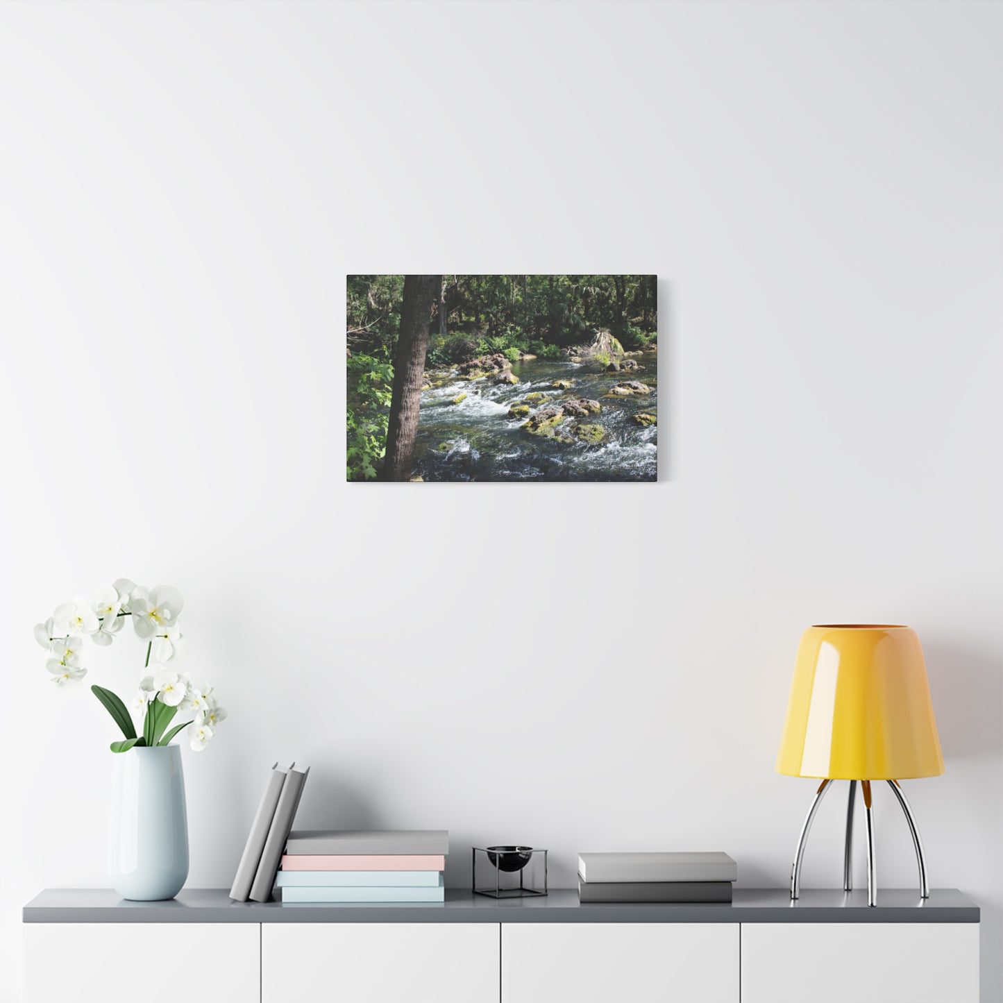 River Rapids Print Gift showcasing a vibrant canvas depicting a scenic river landscape