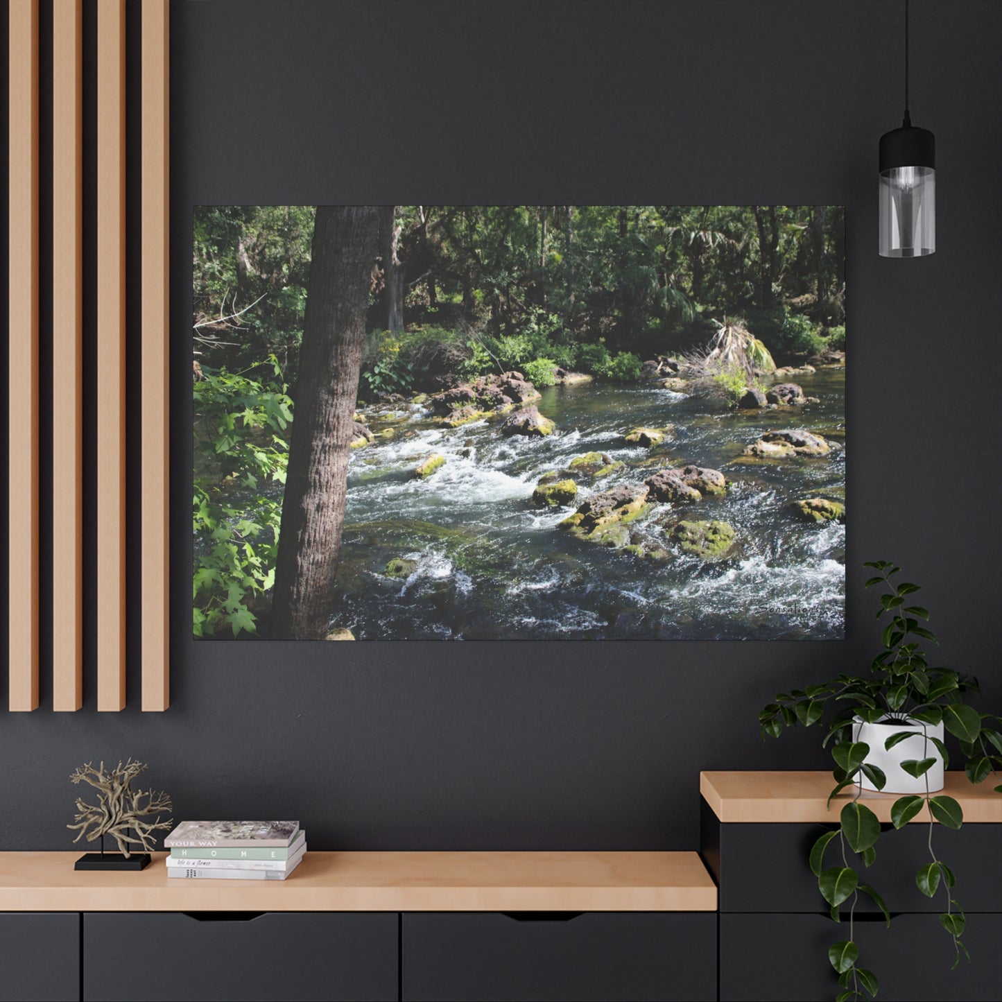 River Rapids Print Gift showcasing tranquil water and lush greenery for home decor