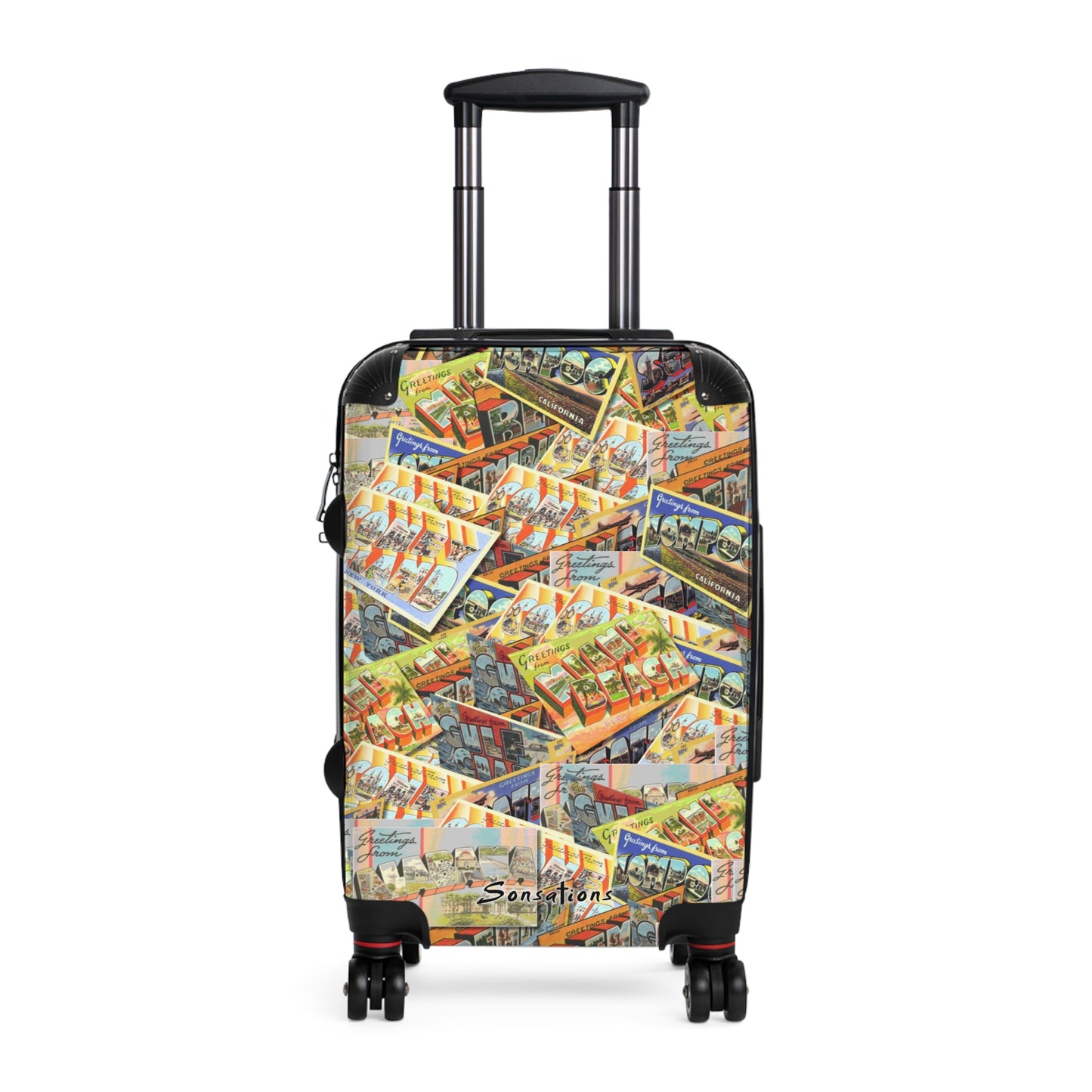 Colorful Retro Postcard Luggage with a Unique Design Ideal for Travelers