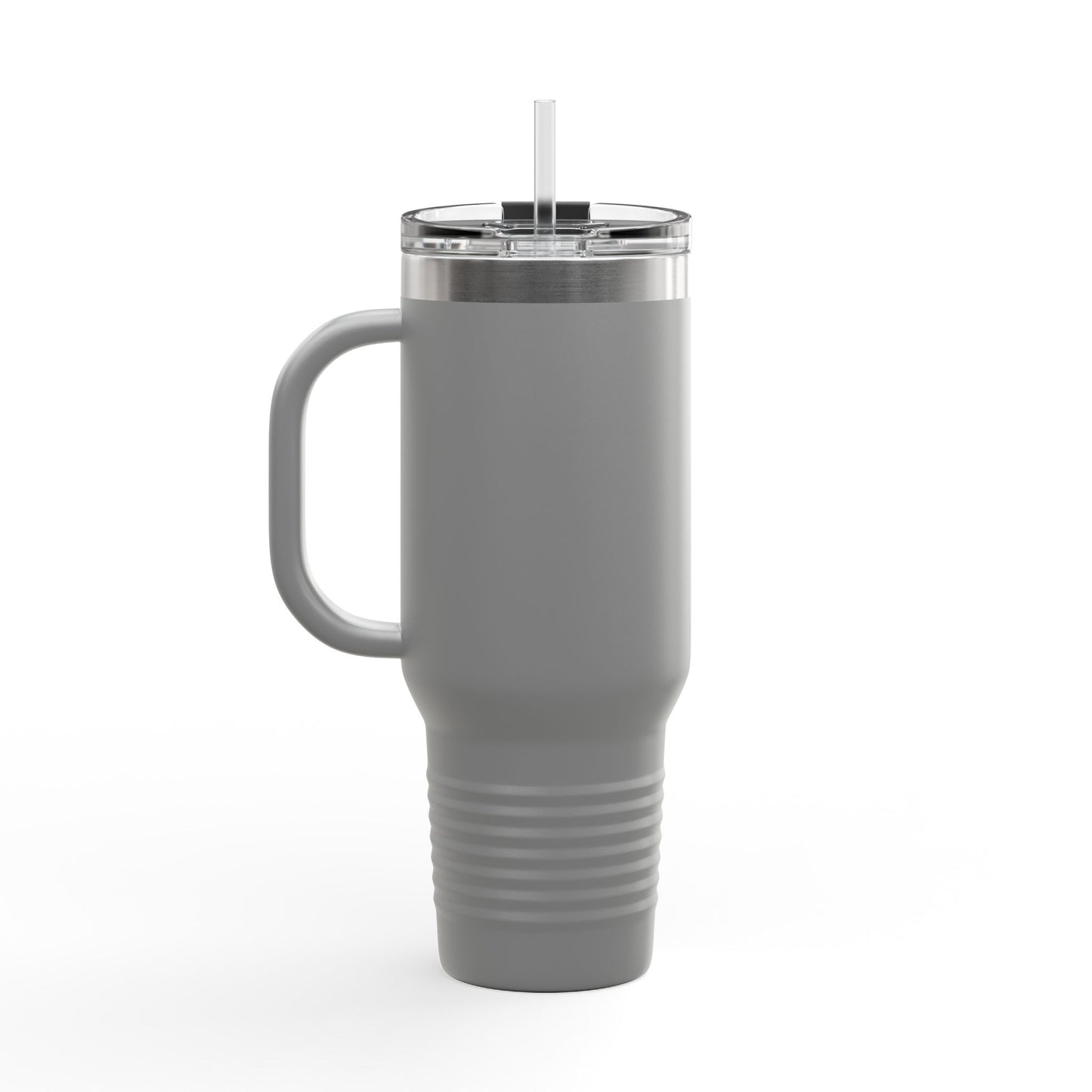I Love You More travel mug in grey with a sturdy handle and clear lid for enjoying beverages on the go