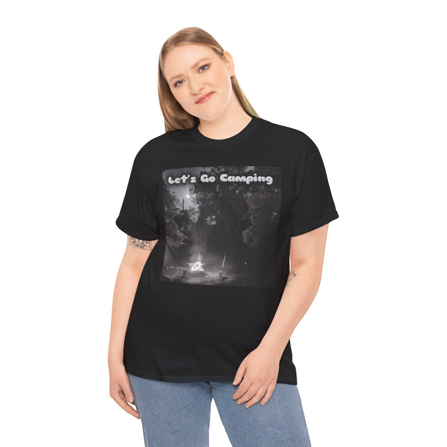 Unisex camping t-shirt featuring a vintage design that says Let's Go Camping