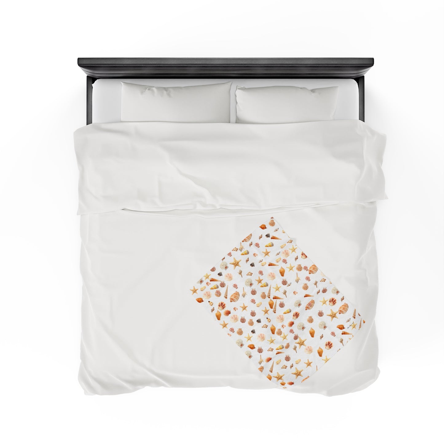 Sea shell velveteen blanket with a floral design on a white background, ideal for cozy home decor