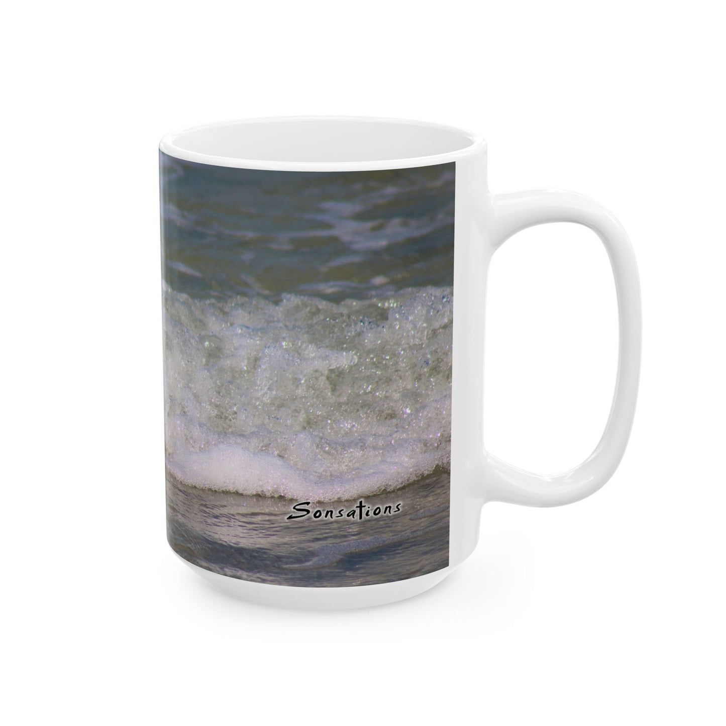 Coastal Sandpiper Ceramic Mug -15oz, Ocean Wave Design