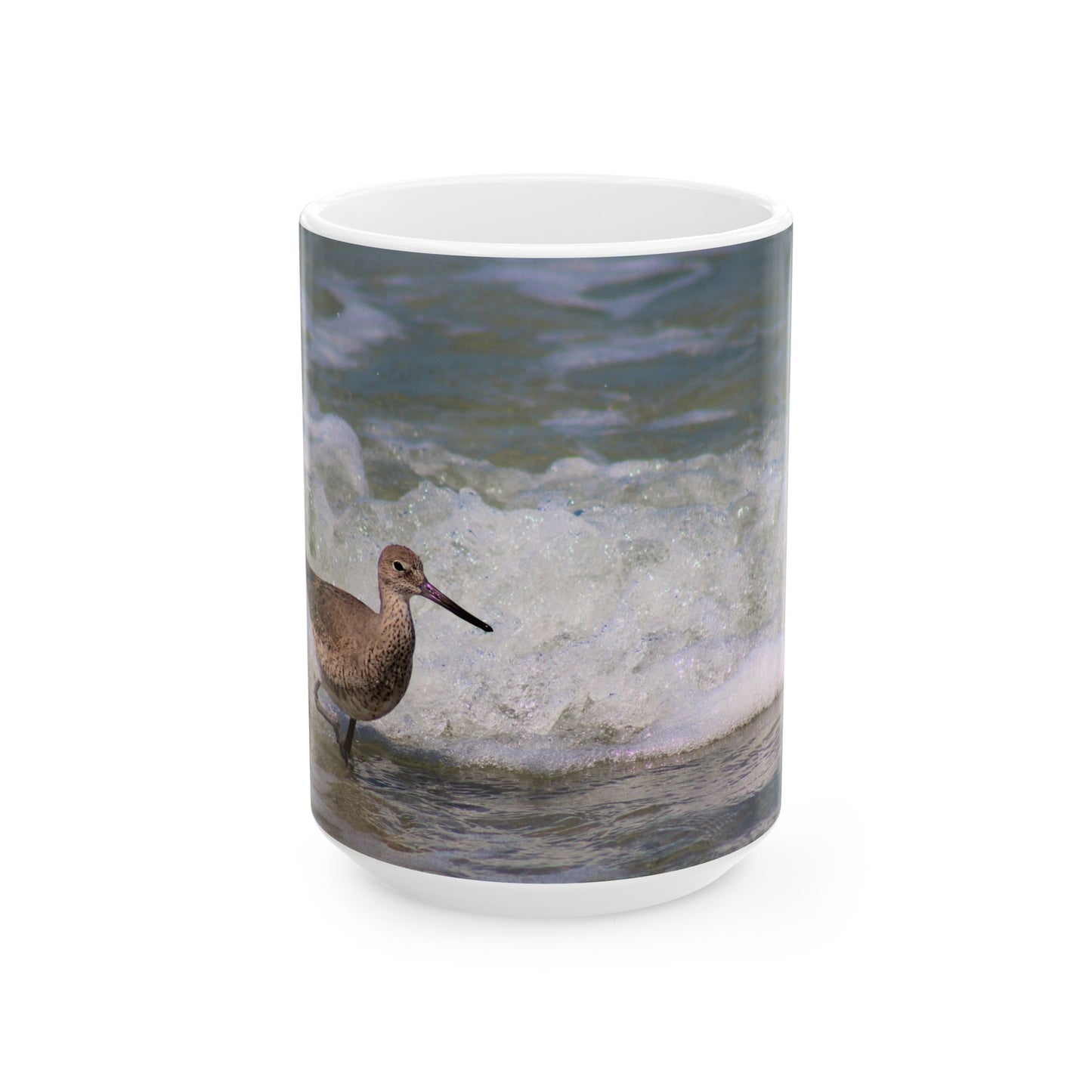 Coastal Sandpiper Ceramic Mug -15oz, Ocean Wave Design