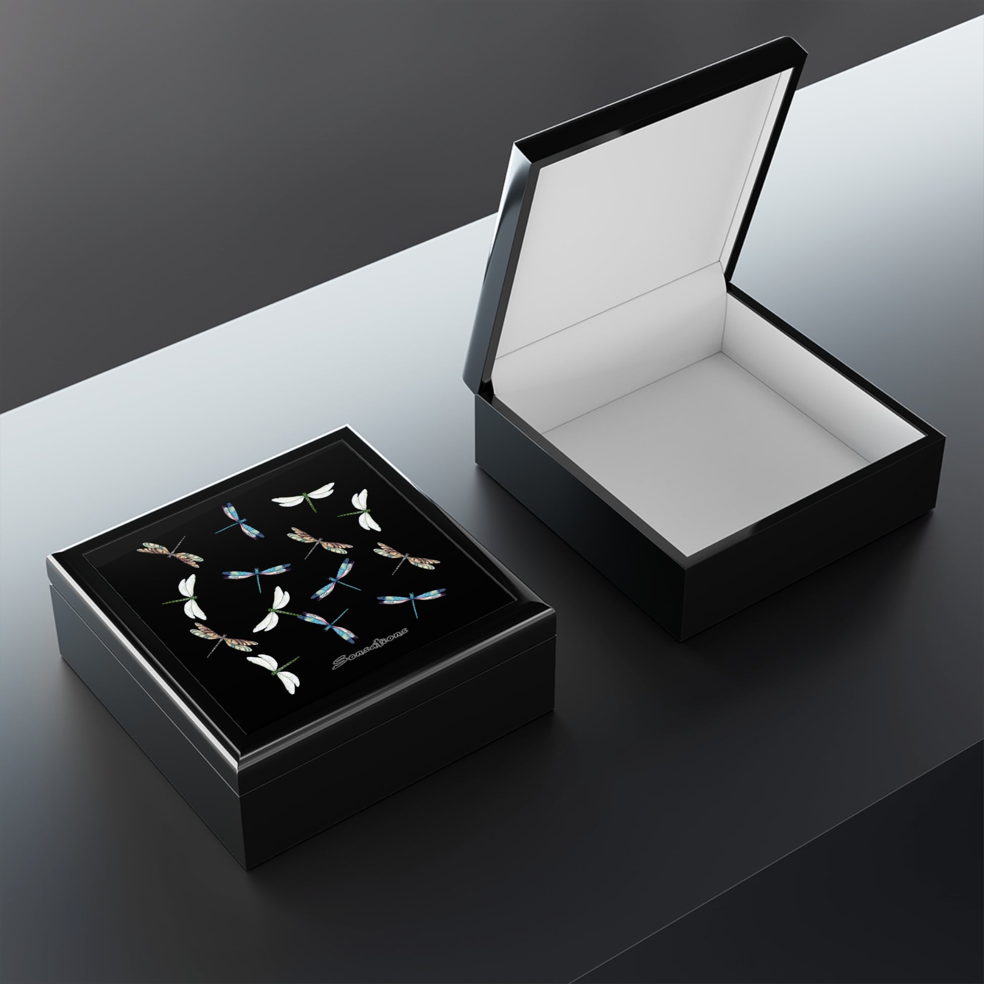 Dragonfly jewelry box with elegant design and a glossy finish for storing precious items