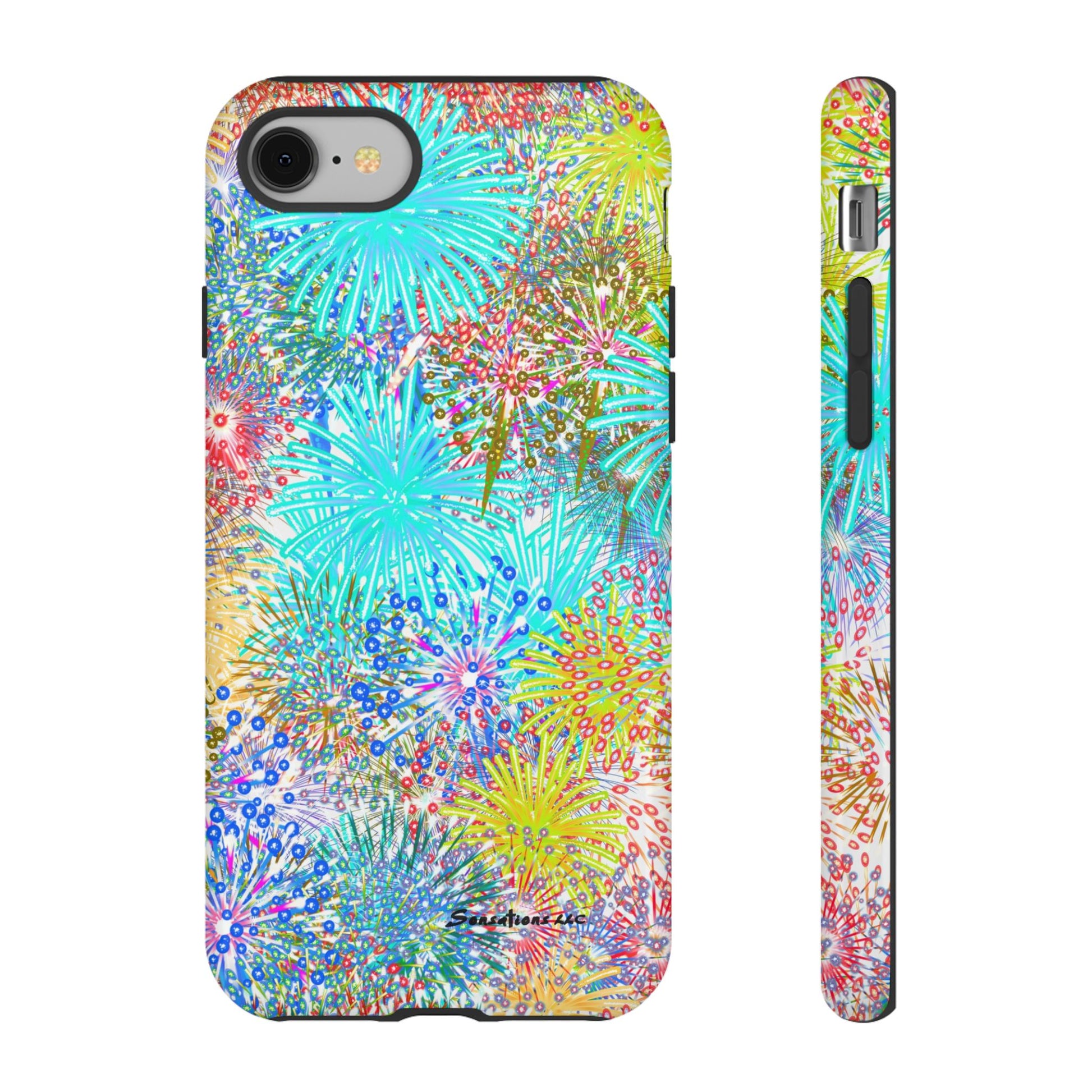 Colorful fireworks phone case featuring vibrant floral patterns for stylish device protection