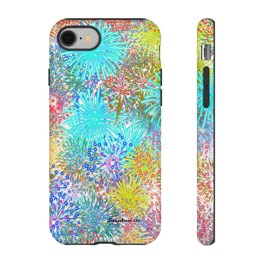 Colorful fireworks phone case featuring vibrant floral patterns for stylish device protection