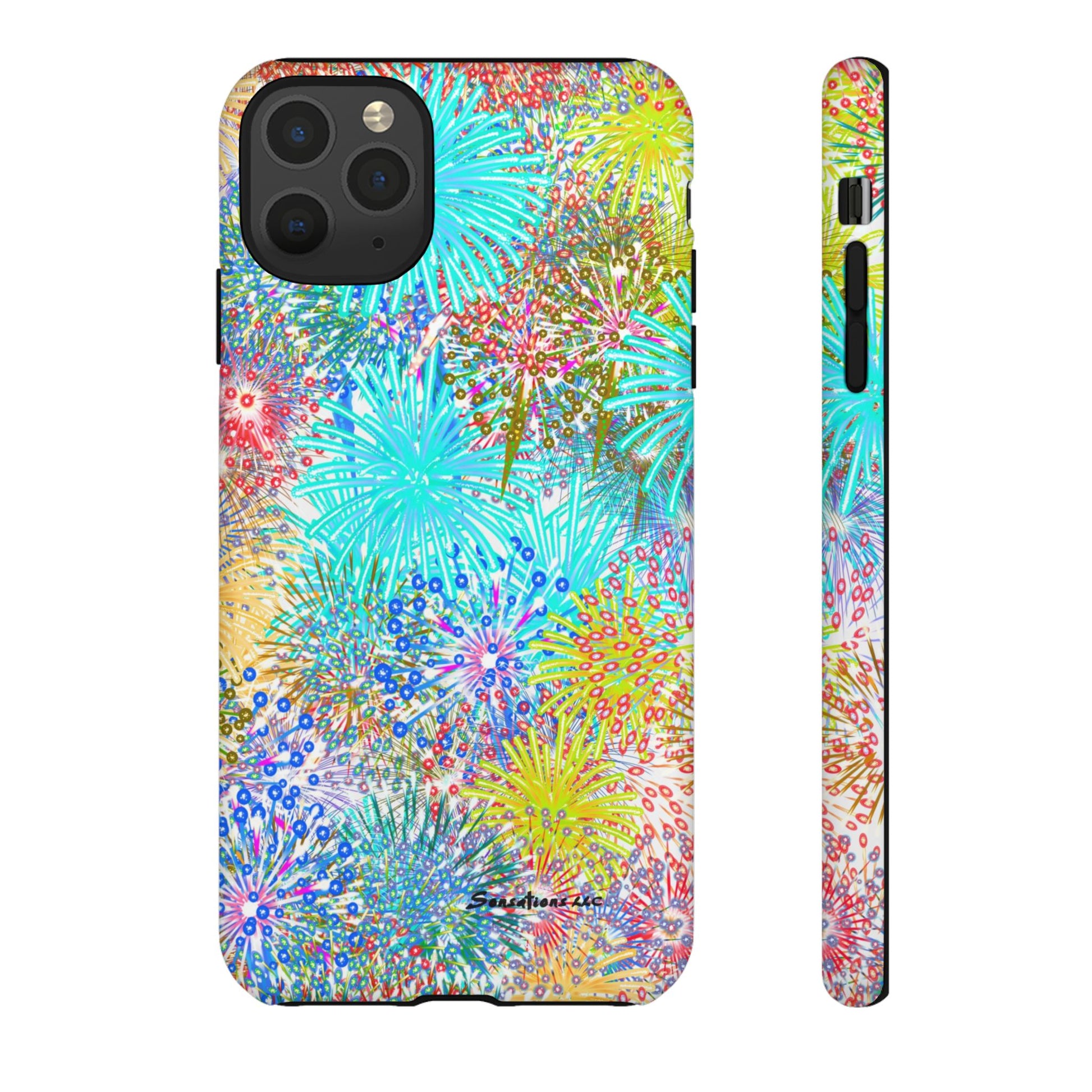 Colorful fireworks phone case with vibrant floral patterns, perfect for protecting your smartphone