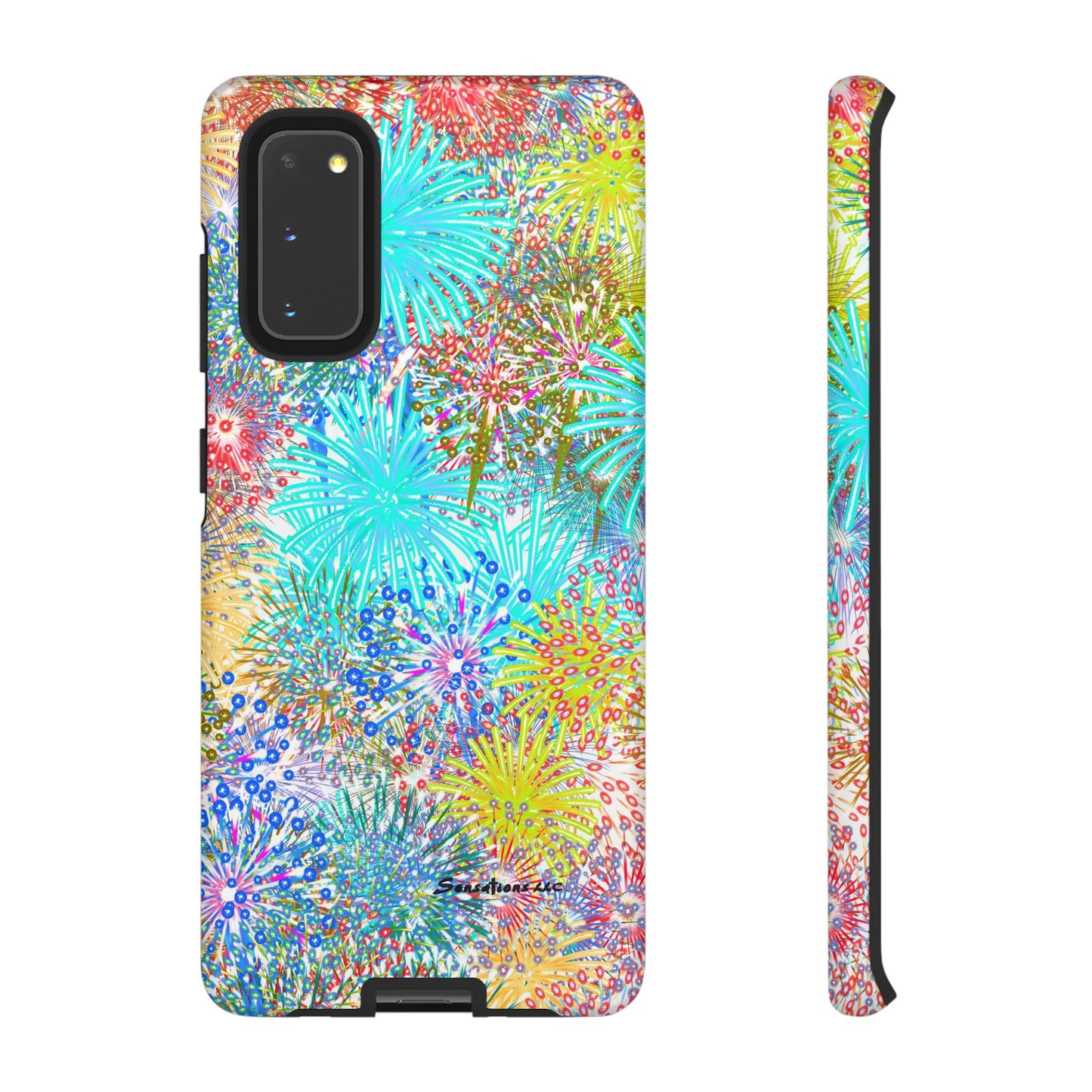 Colorful fireworks phone case featuring vibrant floral designs for stylish protection