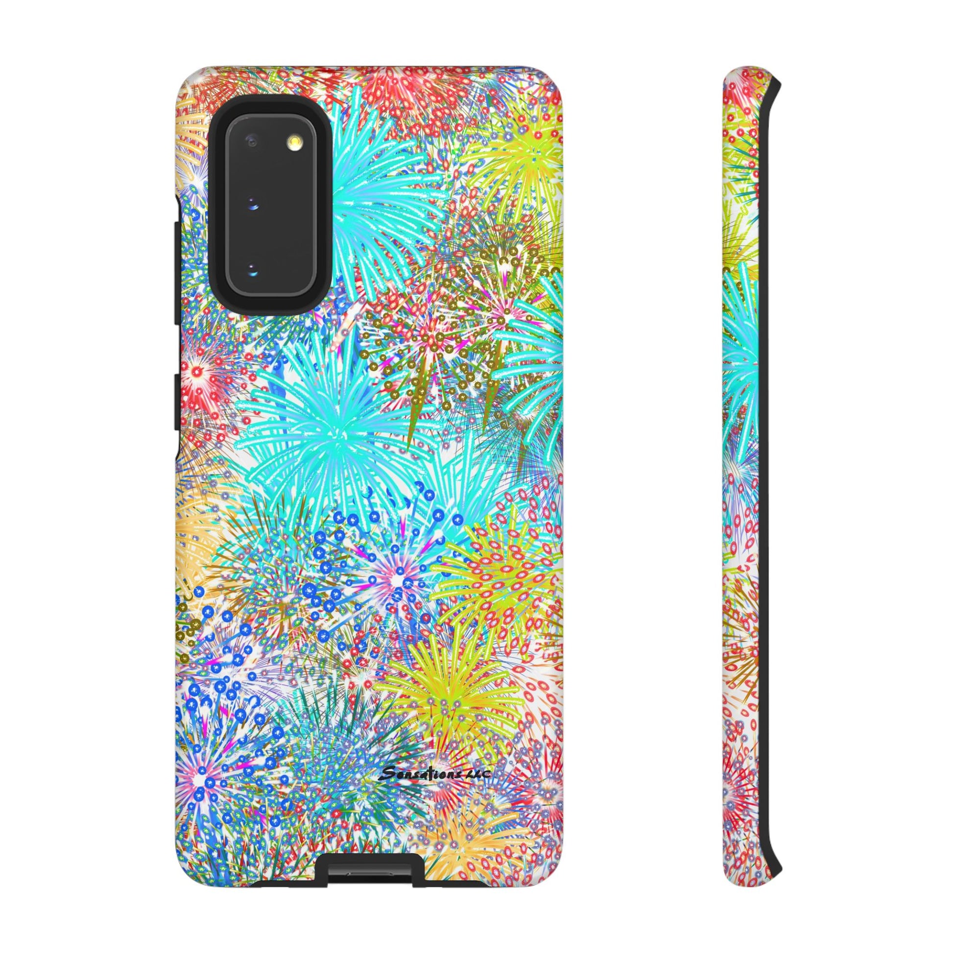 Colorful fireworks phone case featuring vibrant floral designs for stylish protection