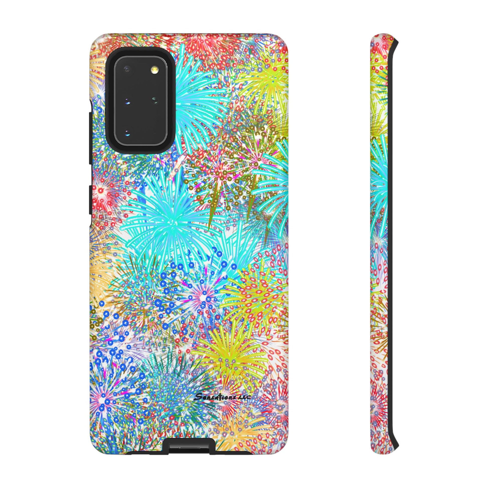 Colorful fireworks phone case with vibrant designs for stylish device protection
