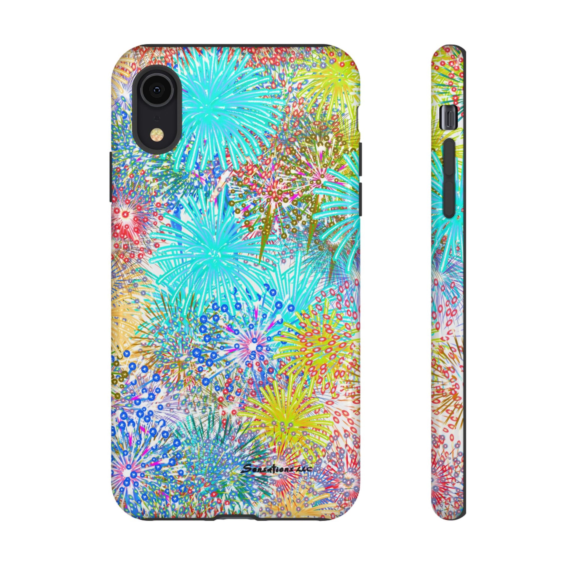 Colorful fireworks phone case featuring vibrant patterns and a protective design for smartphones