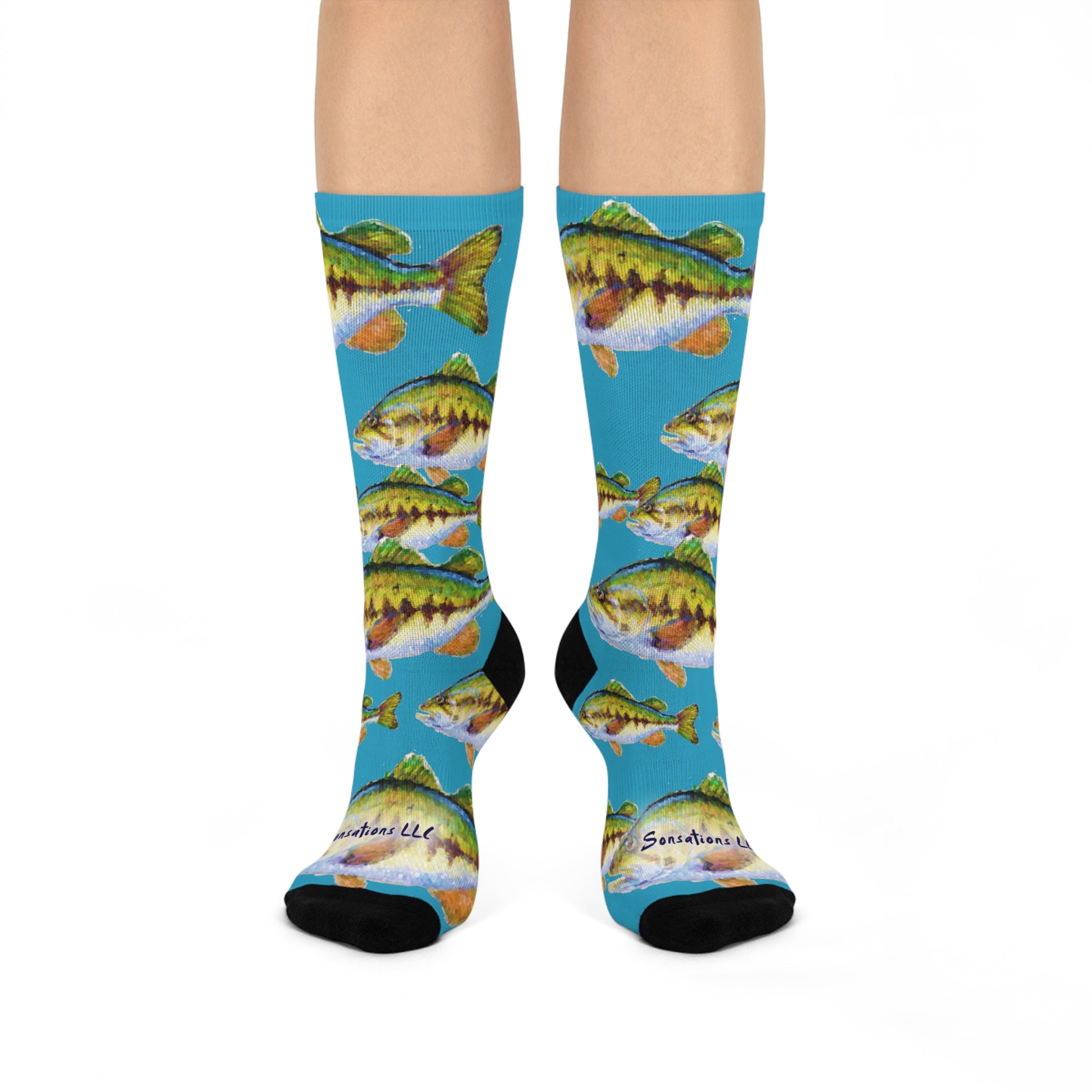 Colorful all over print socks featuring fish design, perfect as gift socks for anglers