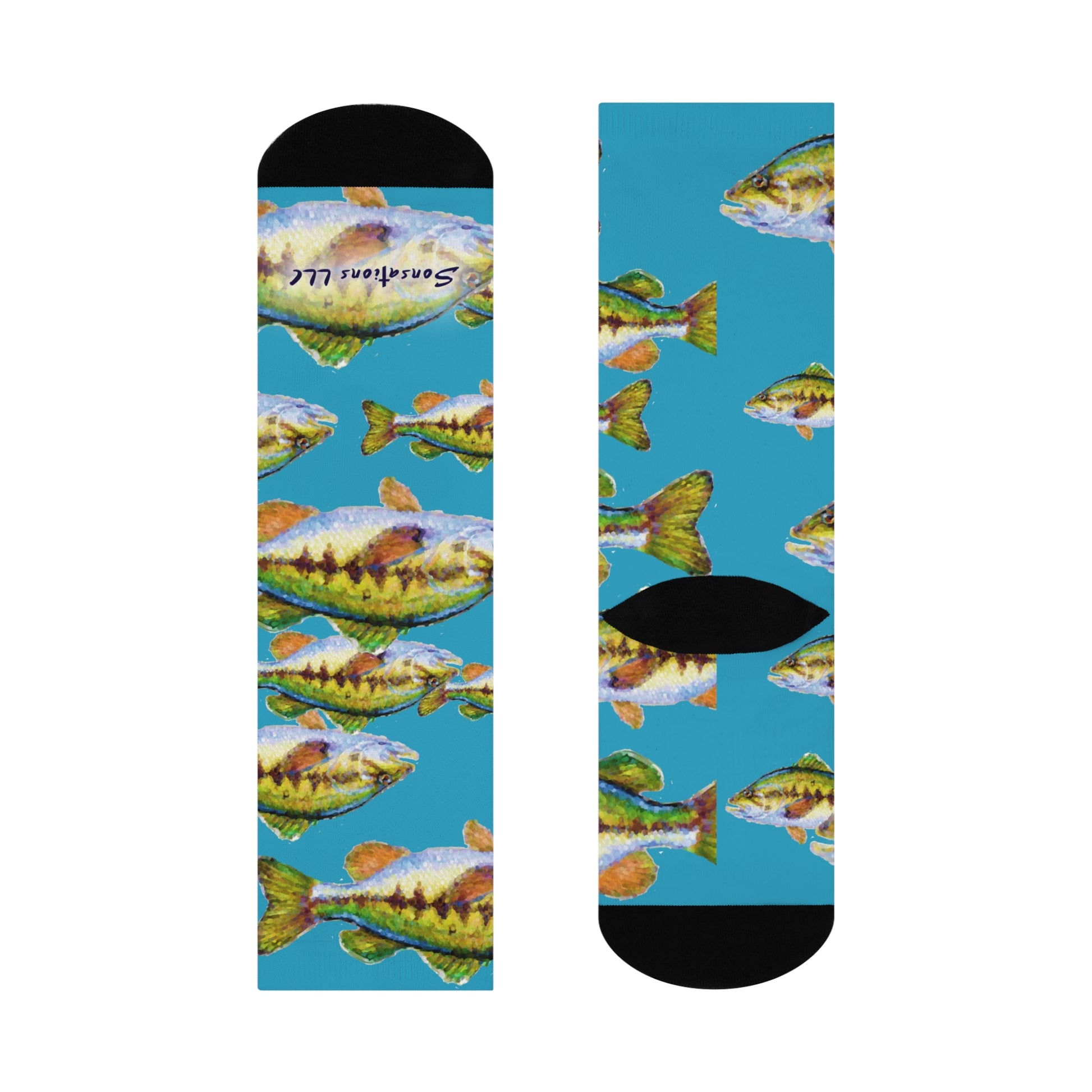 Colorful all over print socks featuring fish design, perfect gift socks for anglers2
