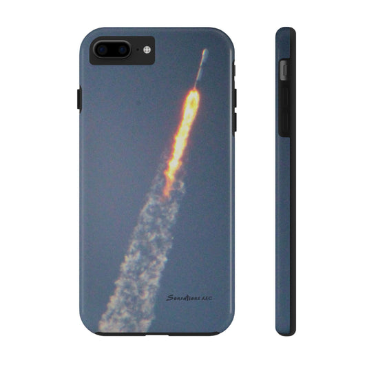 Falcon 9 tough phone case featuring a detailed image of the rocket launch for space enthusiasts