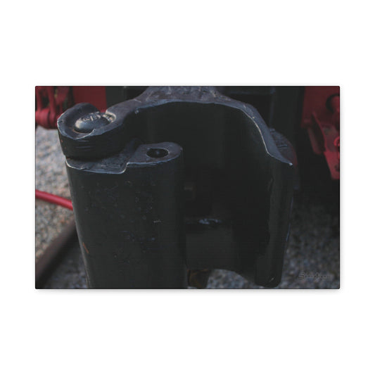 Train coupler canvas print featuring detailed view of a black coupler mechanism for railway enthusiasts