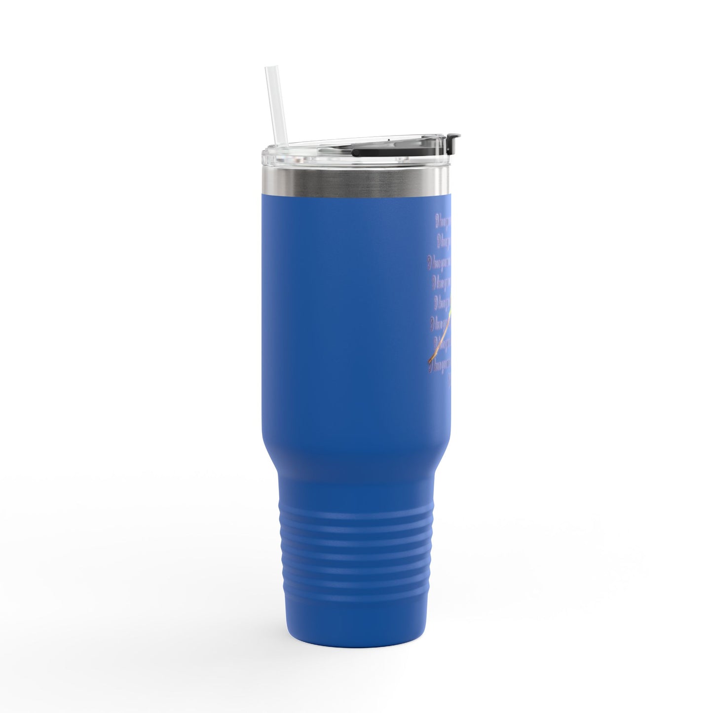 I Love You More travel mug in blue with a straw, perfect for beverages on the go