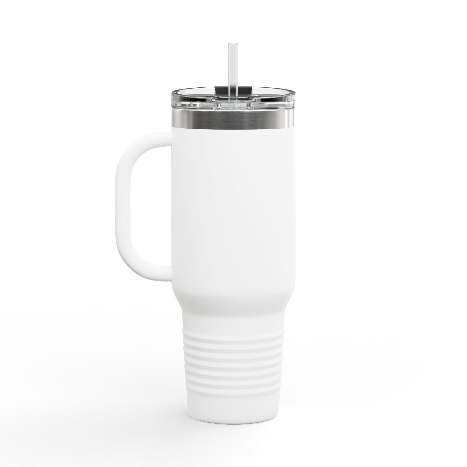 White I Love You More travel mug with a stainless steel lid and reusable straw for on-the-go drinks