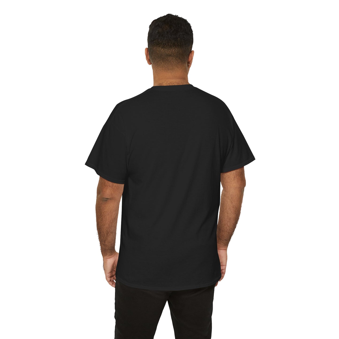 Back view of a black unisex camping t-shirt designed for outdoor enthusiasts and casual wear
