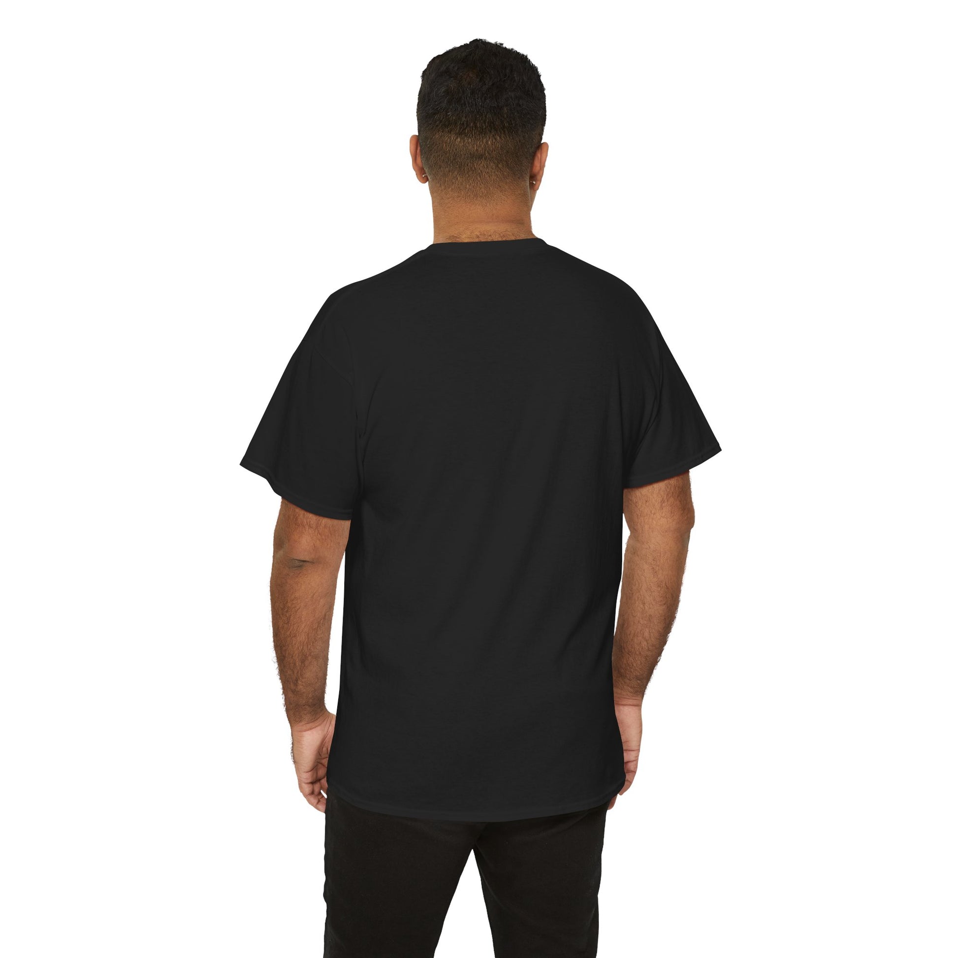 Back view of a black unisex camping t-shirt designed for outdoor enthusiasts and casual wear