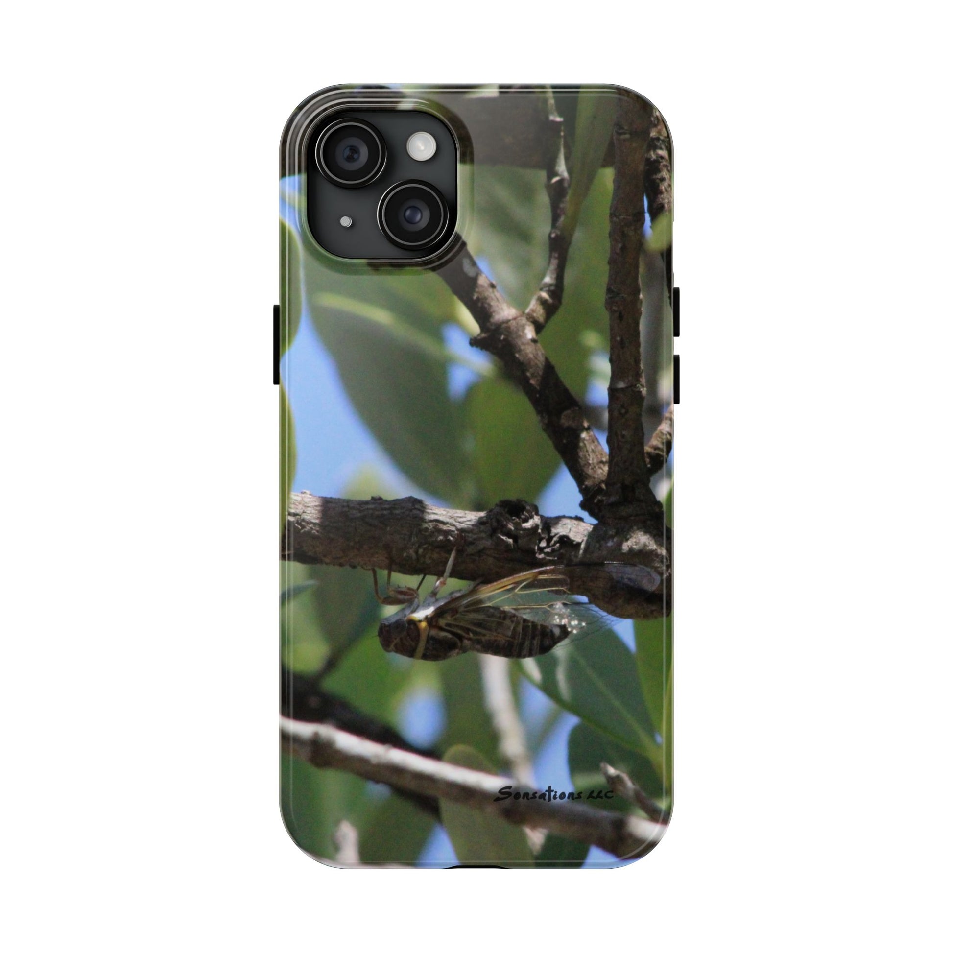Rugged cicada phone case featuring a realistic cicada design on a durable protective cover