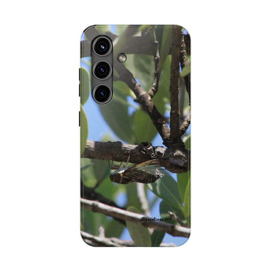 Rugged cicada phone case featuring a detailed nature design with a cicada on a tree branch2