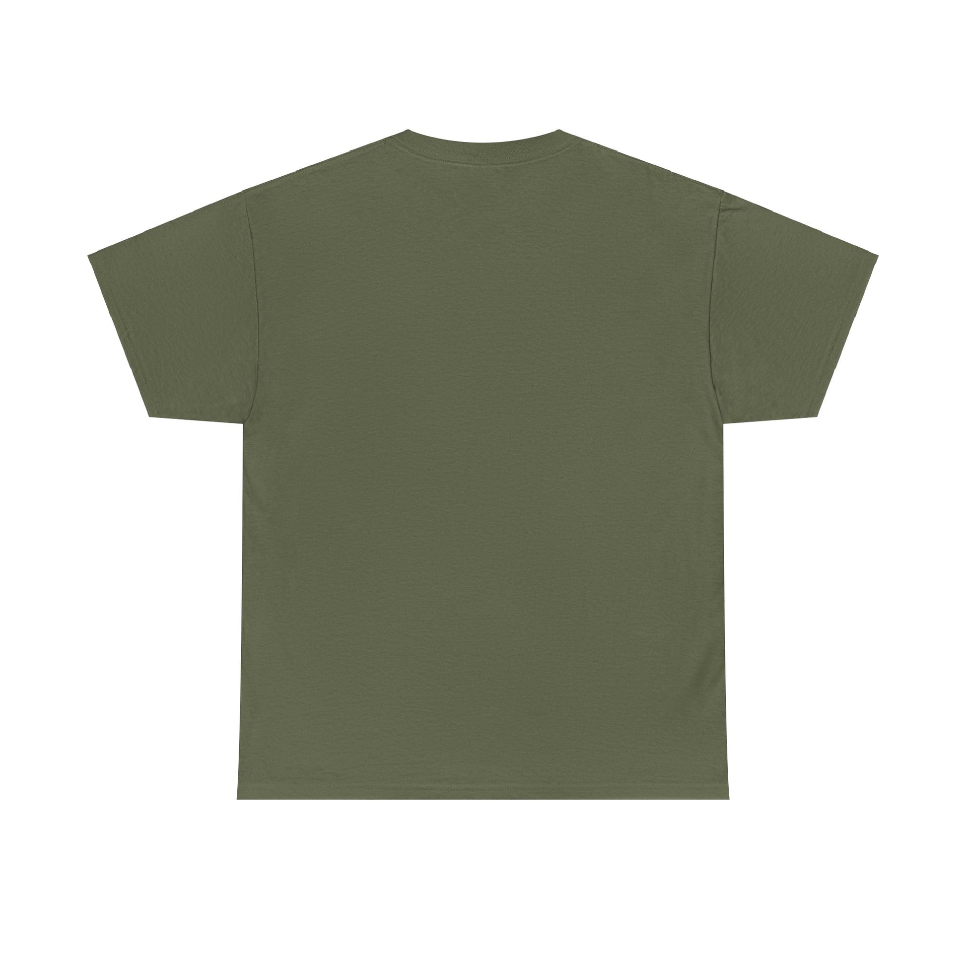 Back view of a Wickerland Productions shirt in olive green cotton fabric with a relaxed fit